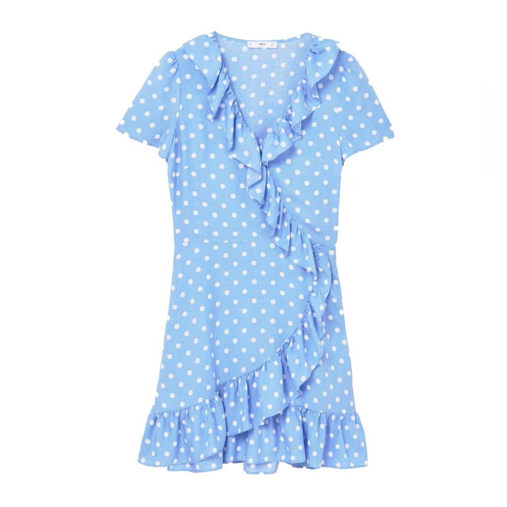 Mango Blue Polka Dot Ruffle Dress
